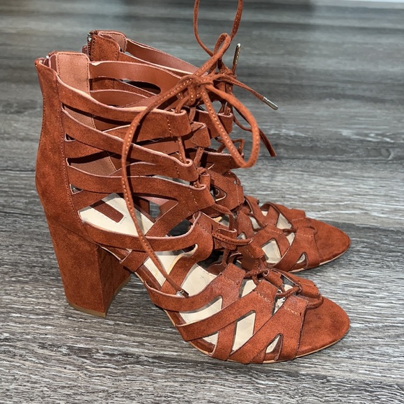 Forever 21 Cutout Laceup Heels Burnt Orange - Picture 3 of 10
